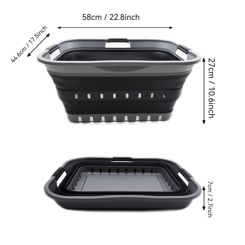 SAMMART 42L Collapsible Plastic Laundry Basket - Foldable Pop Up Storage Container/Organizer - Space Saving Hamper/Basket (1, Grey/Black) - Image 3